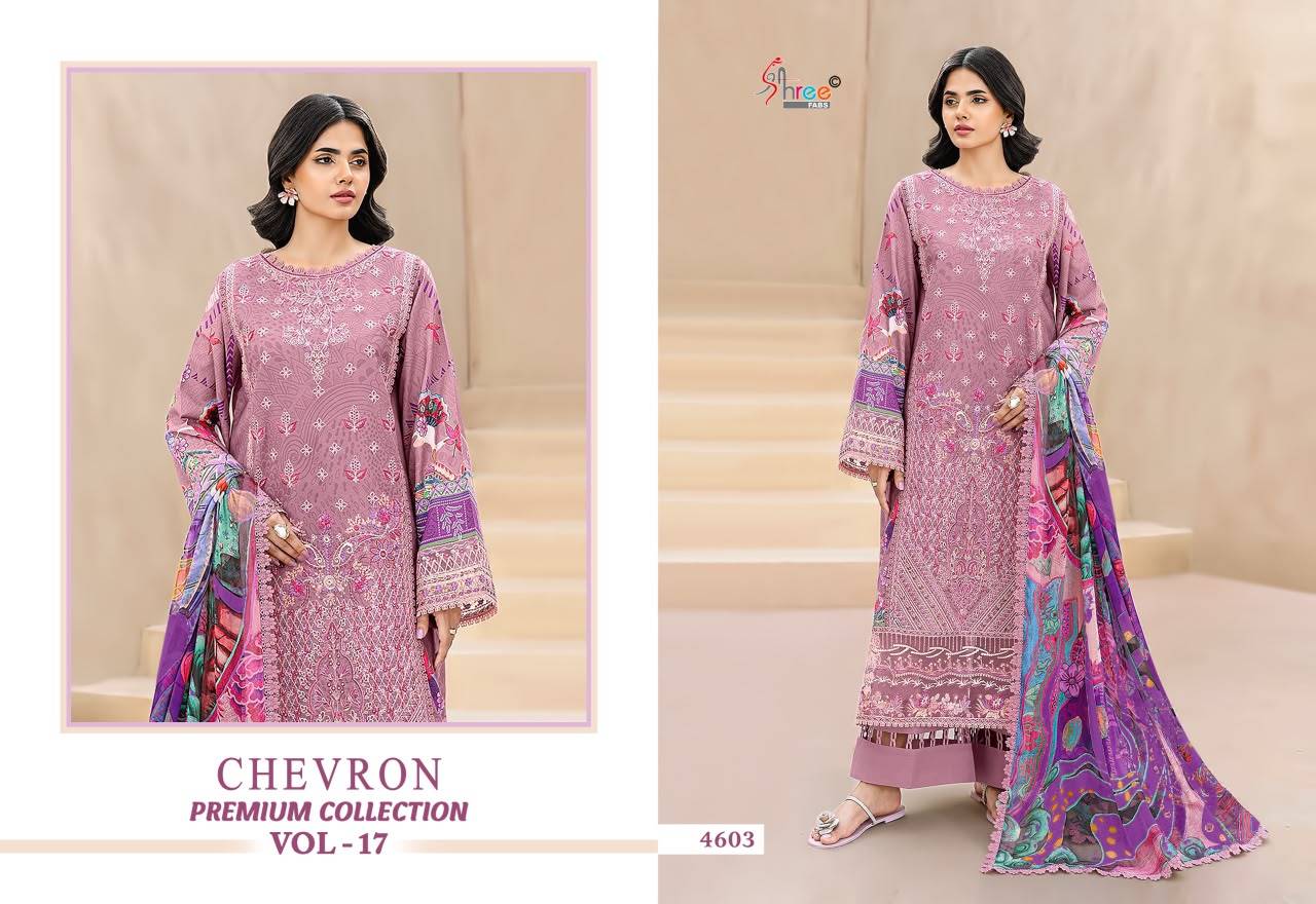 CHEVRON VOL 17 BY SHREE FABS 4601 To 4608 Series Indian Traditional casual wear Pakistani pure cotton dresses At Wholesale Price